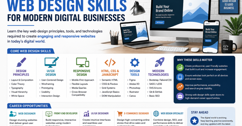 Web designer creating responsive website layouts using UX design, UI design, HTML, CSS, Figma, and modern web technologies