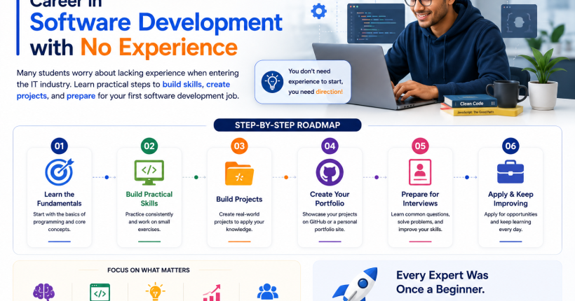 Student learning programming, building software projects, creating a GitHub portfolio, and preparing for a software development career